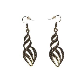 Vintage Boho Bronze Dangle Earrings Swirl Leaf Design Lightweight Drop Jewelry